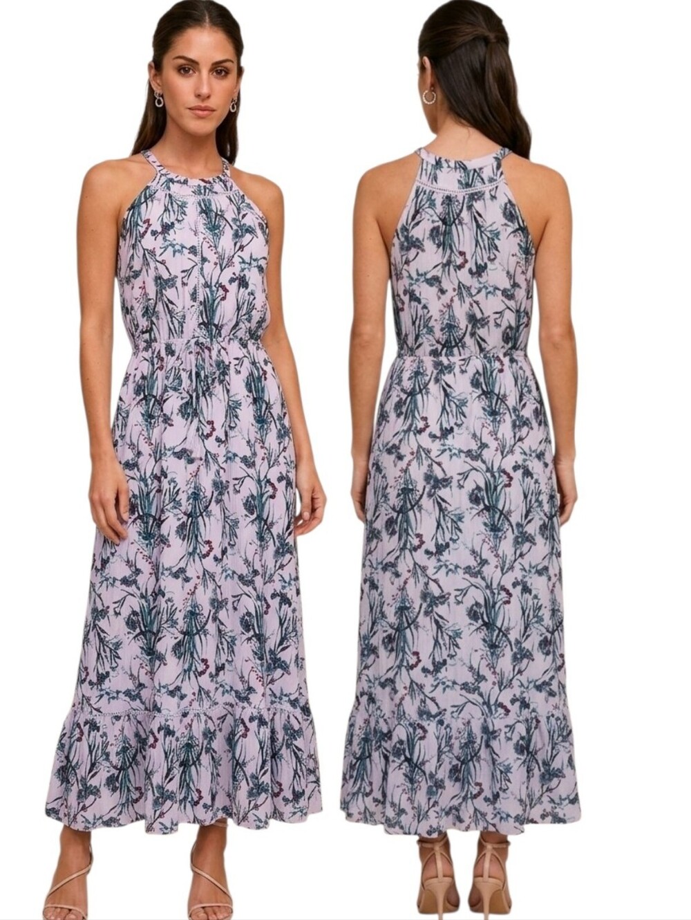 RACHEL ASHWELL Shabby Chic Floral Print Halter Maxi Dress - Size L